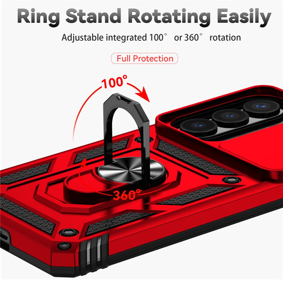 Pevné pouzdro s podstavcem a krytem objektivu pro Samsung Galaxy S26 Plus, červené