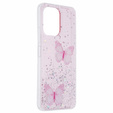 Pouzdro pro Xiaomi Redmi 13C / Poco C65, Glitter Butterfly, růžové