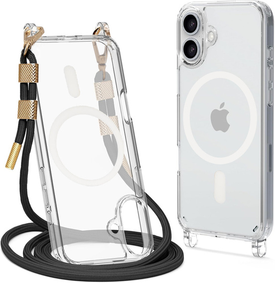 Pouzdro se šňůrkou na krk pro iPhone 16, ERBORD MagSafe, průhledné + sklo na displej