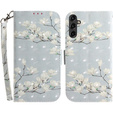 Klopové pouzdro pro Samsung Galaxy A14 4G/5G, Wallet, flowers magnolia, bílé