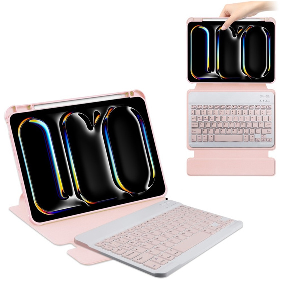 Pouzdro s klávesnicí pro iPad Pro 11" 2024 (5 gen.), Rotary 360° Leather, růžové