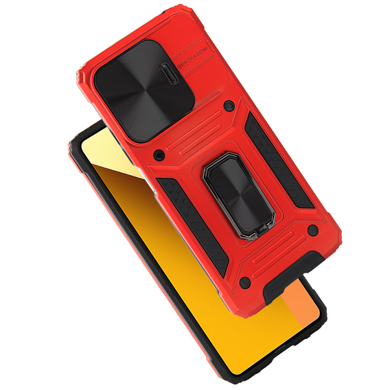 Pancéřové pouzdro pro Xiaomi Redmi Note 13 5G, CamShield Slide, červené + tvrzené sklo 9H