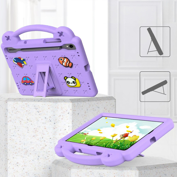 Dětské pouzdro pro Samsung Galaxy Tab S10 Lite / S10 FE / S9 FE, Cute Patterns, se stojánkem, fialový
