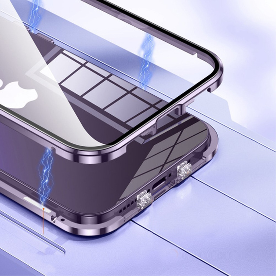 Pouzdro pro iPhone 14, Magnetic Dual Glass, fialové
