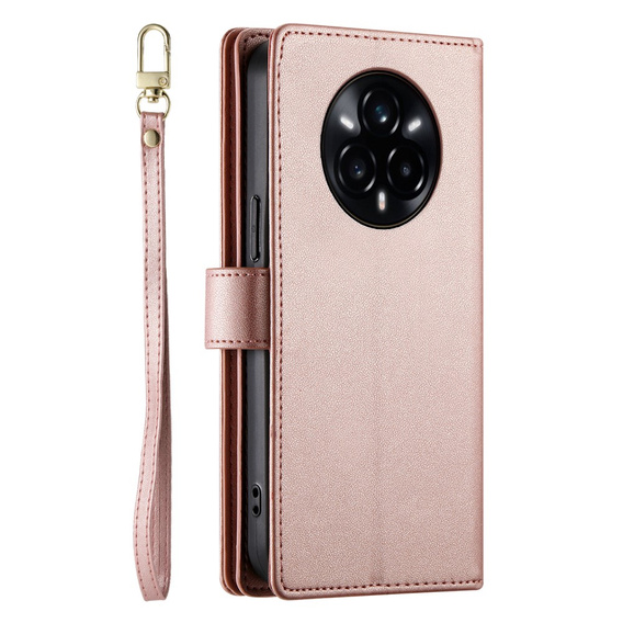 Klopové pouzdro pro Realme 14 Pro 5G, Wallet Zipper Pocket, růžové
