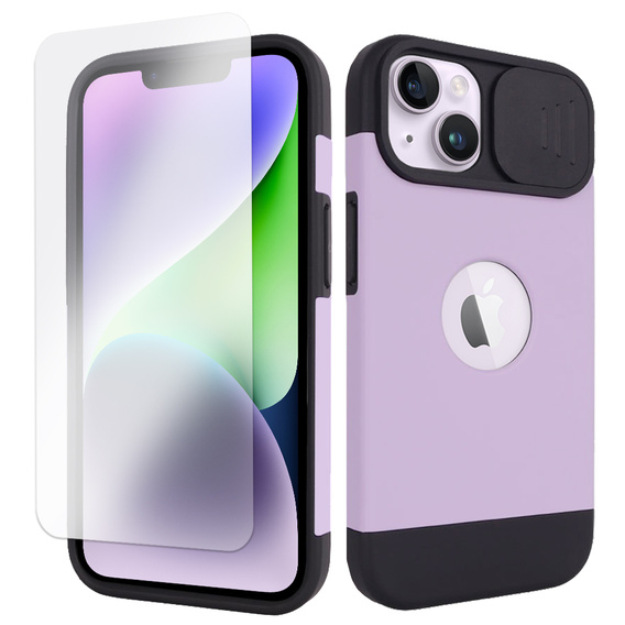 Etui ERBORD MagSafe Cam Slider, fialové + sklo na displej pro iPhone 13 / iPhone 14