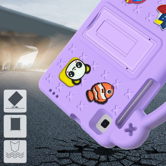 Dětské pouzdro pro Samsung Galaxy Tab A7 Lite 8.7 T220/T225, Cute Patterns, se stojánkem, fialové