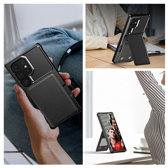 Pouzdro pro Samsung Galaxy S25 Ultra, Card Holder Kickstand, černé