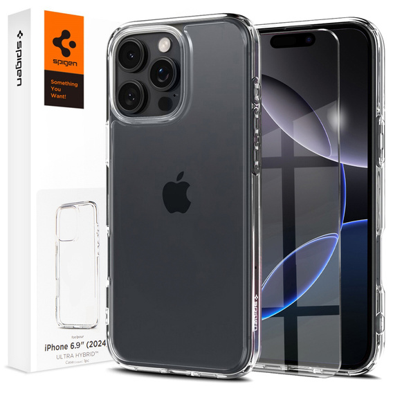 Pouzdro Spigen pro iPhone 16 Pro Max, Ultra Hybrid, průhledné + 9H tvrzené sklo