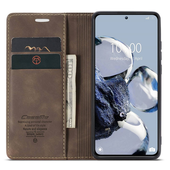 Pouzdro CASEME pro Xiaomi 12T / 12T Pro, Leather Wallet Case, hnědé