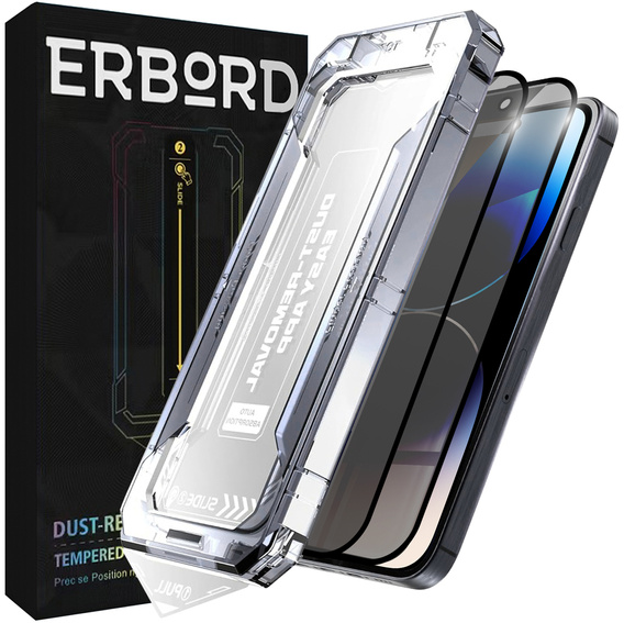 2x Tvrzené sklo pro iPhone 16e / 14 / 13 / 13 Pro, ERBORD 9H Easy App Anti-Peep