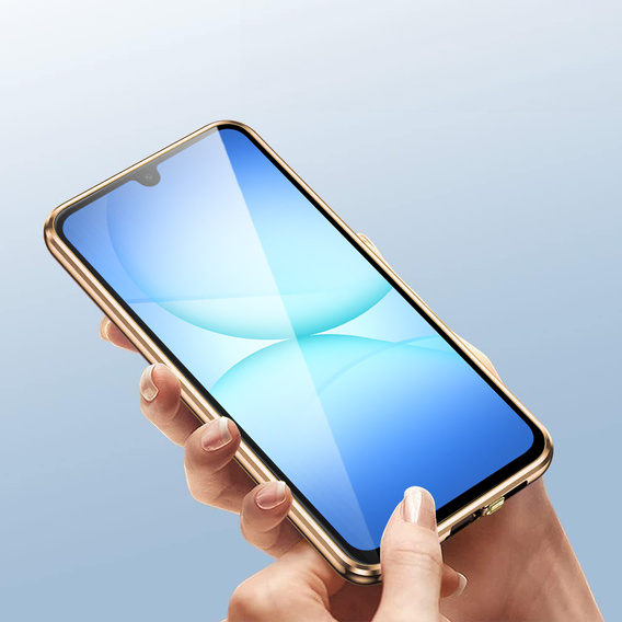 Pouzdro pro Samsung Galaxy A17 5G, magnetické dvojité sklo, průhledné se zlatými boky