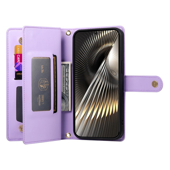 Klopové pouzdro pro Xiaomi Poco X7 Pro 5G, Wallet Zipper Pocket, fialové