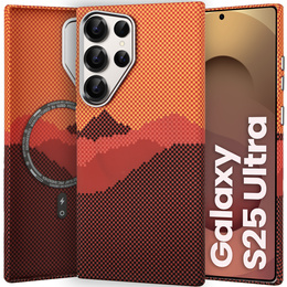 Pouzdro pro Samsung Galaxy S25 Ultra, Carbon Fiber MagSafe, oranžové