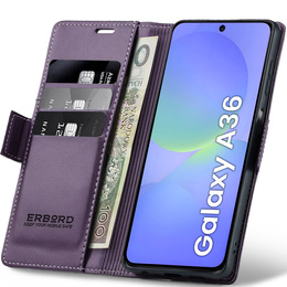 Pouzdro pro Samsung Galaxy A36, ERBORD Glossy Litchi, flipová peněženka, fialové