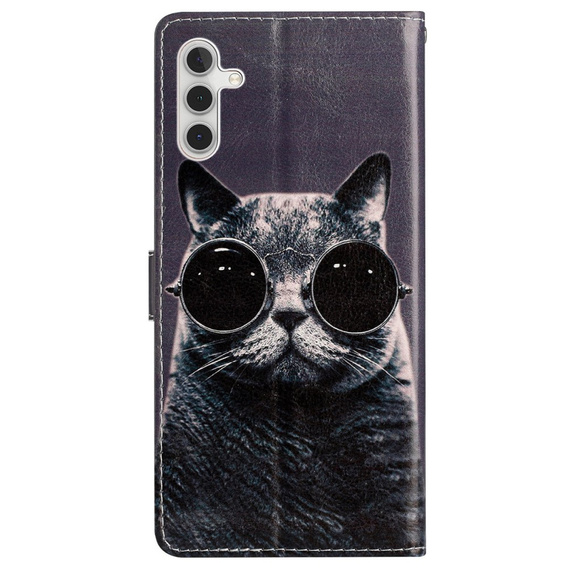 Klopové pouzdro pro Samsung Galaxy A25 5G, Wallet, Cat, černé+ 9H sklo