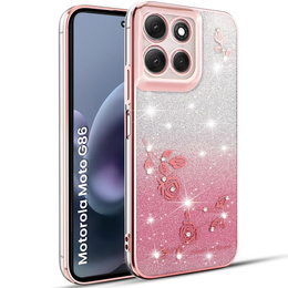 Pouzdro pro Motorola Moto G86 5G, Glitter Flower, růžové rose gold