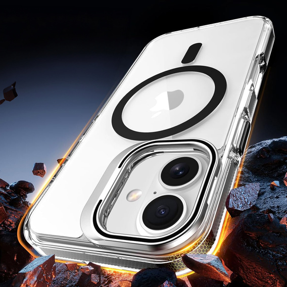 Pouzdro pro iPhone 17, pro MagSafe, se stojánkem, průhledné s černými vložkami
