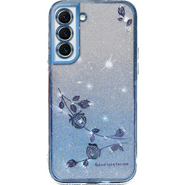 Pouzdro pro Samsung Galaxy S22, Glitter Flower, modré