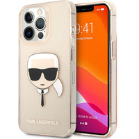 Pouzdro Karl Lagerfeld pro iPhone 13 Pro, Glitter Karl`s Head, růžové rose gold