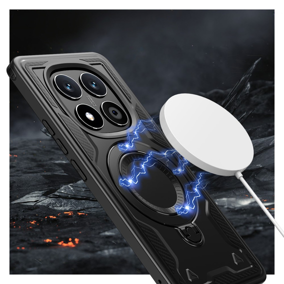 Pouzdro pro Xiaomi Redmi Note 14 Pro 5G /  Poco X7 5G, Military MagSafe, černé + 9H sklo