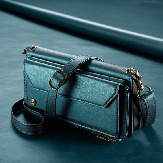 Pouzdro CASEME pro Samsung Galaxy A56 5G, RFID Leather Wallet, s popruhem přes rameno, zelené