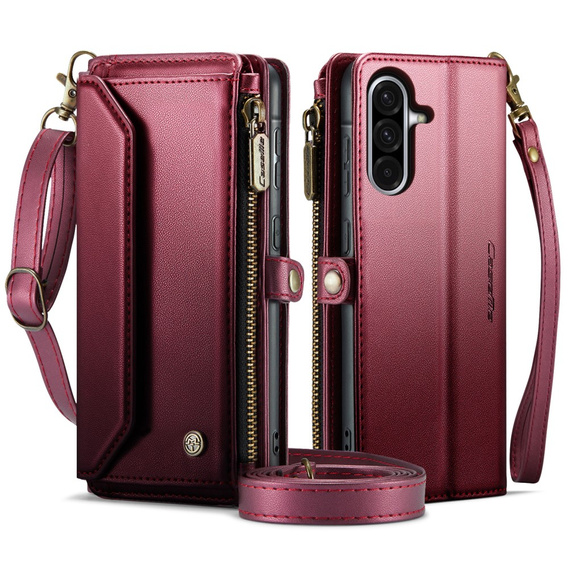 Pouzdro CASEME pro Samsung Galaxy A56 5G, RFID Leather Wallet, s popruhem přes rameno, červené