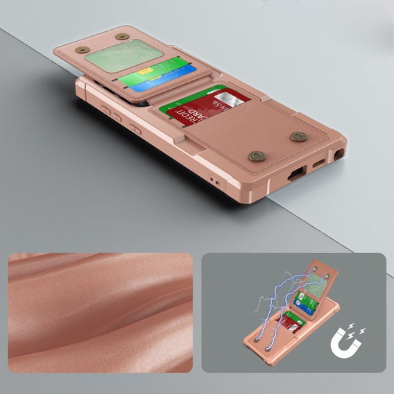 Pouzdro pro Samsung Galaxy S25 Ultra, Card Holder Kickstand, růžové