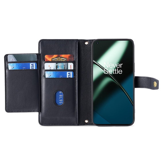 Klopové pouzdro pro OnePlus 12 5G, Wallet Zipper Pocket, černé