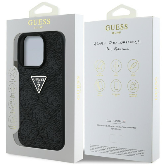 Pouzdro Guess Grained Hot Stamp 4G Triangle Metal pro iPhone 16 Pro Max