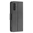 Klopové pouzdro pro Samsung Galaxy A25 5G, Wallet Litchi Leather, černé + 9H sklo 