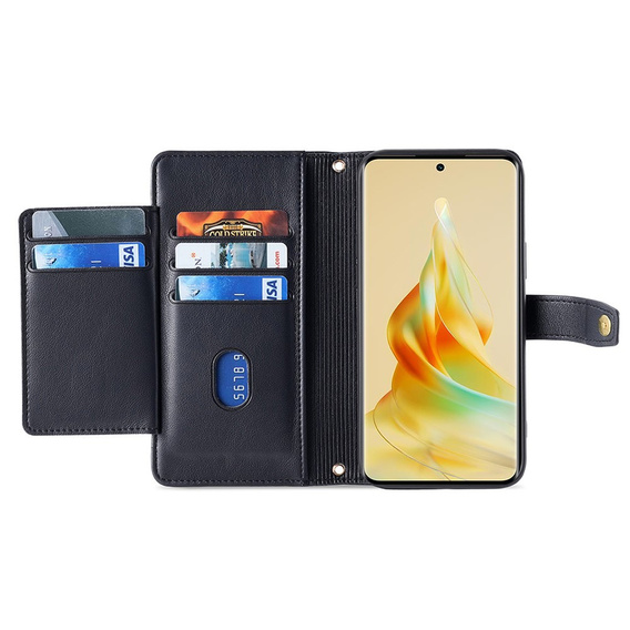 Klopové pouzdro pro Oppo Reno8 T 4G, Wallet Zipper Pocket, černé