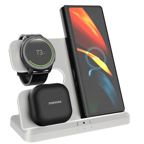 Bezdrátová indukční nabíječka 3v1 QI rychlá pro Samsung S25 S24 S23 Galaxy Watch Buds Stanice bílá