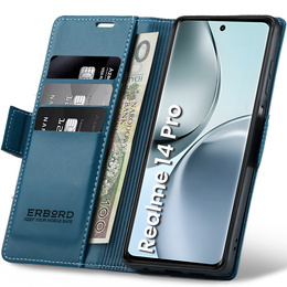 Pouzdro pro Realme 14 Pro 5G, ERBORD Glossy Litchi, flipová peněženka, modré