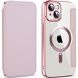 Klopové pouzdro pro iPhone 14, RFID Wallet MagSafe CamShield, růžové