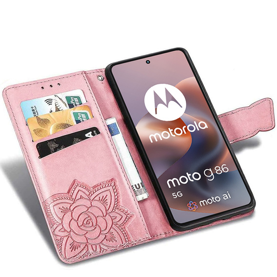 Klopové pouzdro pro Motorola Moto G56 5G, Butterfly, růžové rose gold