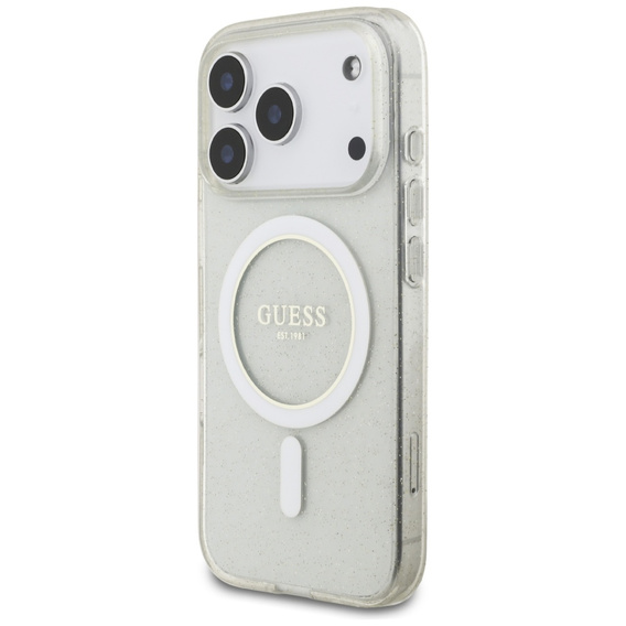 Pouzdro Guess IML Glitter Pearl Strap MagSafe pro iPhone 17 Pro Max