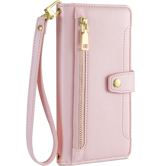 Klopové pouzdro pro iPhone 14, Wallet Zipper Pocket, růžové
