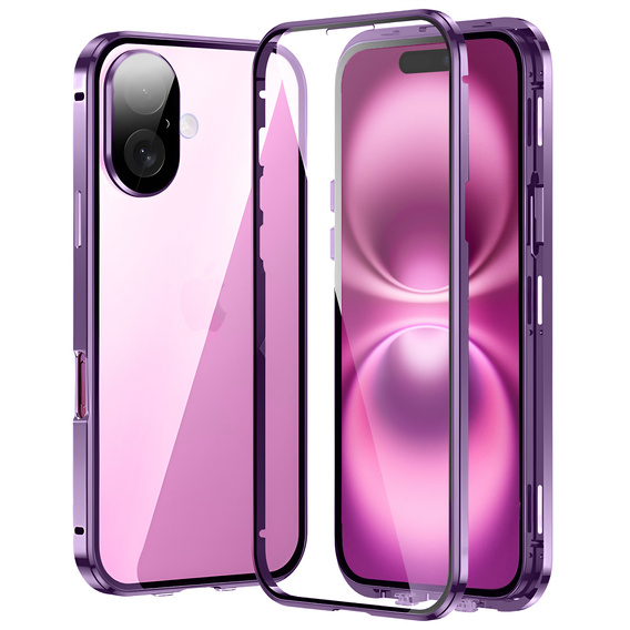 Pouzdro pro iPhone 16, Magnetic Dual Glass, fialové