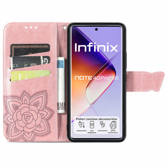 Klopové pouzdro pro Infinix Note 40 Pro Plus, Butterfly, růžové rose gold