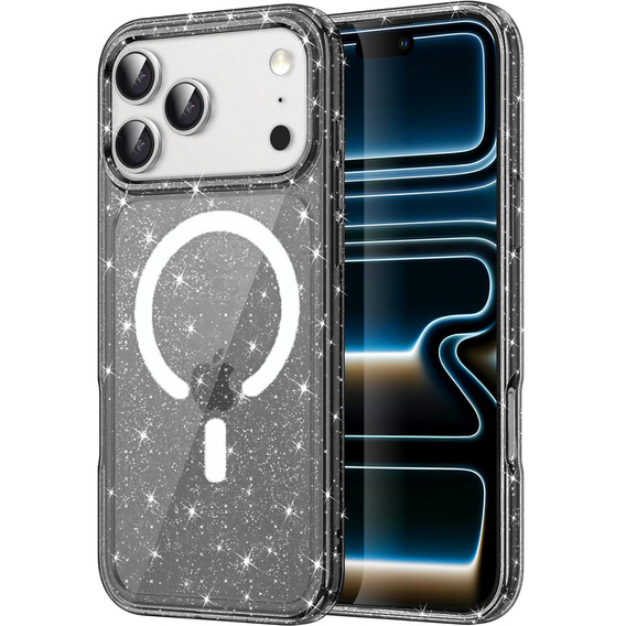 Pouzdro pro iPhone 17 Pro, pro MagSafe, třpytivé - průsvitné černé