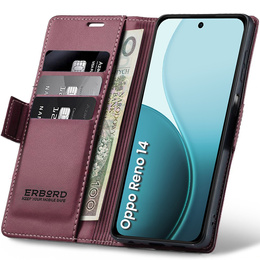 Pouzdro pro Oppo Reno 14, ERBORD Glossy Litchi, flipová peněženka, červené