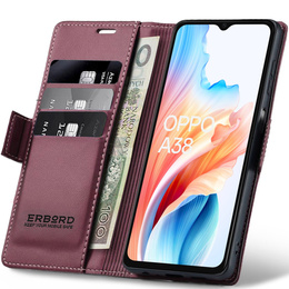 Pouzdro pro Oppo A18 4G / A38 4G, ERBORD Glossy Litchi, flipová peněženka, červené