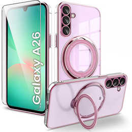 Magnetické pouzdro pro Samsung Galaxy A26, pro MagSafe, růžové + sklo 9H