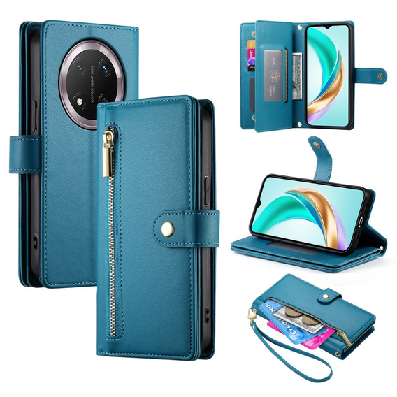Klopové pouzdro pro Honor Magic 7 Lite, Wallet Zipper Pocket, modré