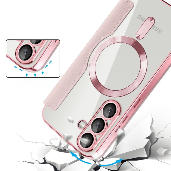 Klopové pouzdro pro Samsung Galaxy S25+ Plus, RFID Wallet MagSafe CamShield, růžové