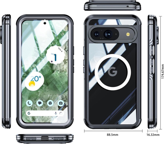 Pouzdro pro Google Pixel 9 / Google Pixel 9 Pro, Shockproof, se sklem, pro MagSafe, černé