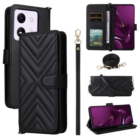 Flipové pouzdro pro Xiaomi Poco M7 Pro 5G, Crossbody Leather Wallet, černé