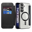 Klopové pouzdro pro Samsung Galaxy S25, RFID Rhombus Wallet MagSafe CamShield, černé