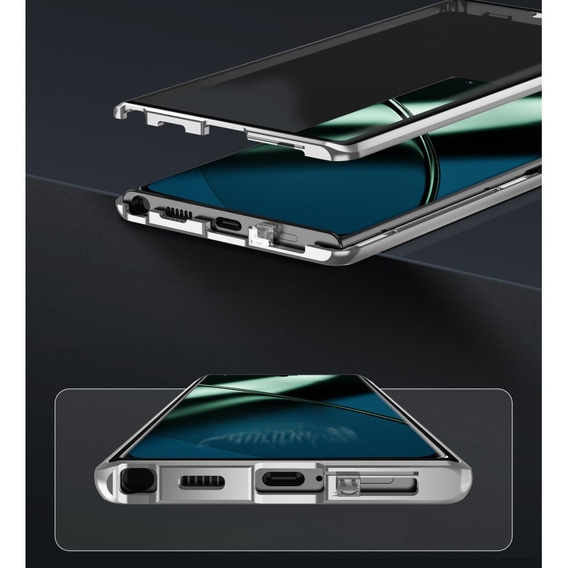 Pouzdro pro OnePlus 12 5G, Magnetic Dual Glass, stříbrné